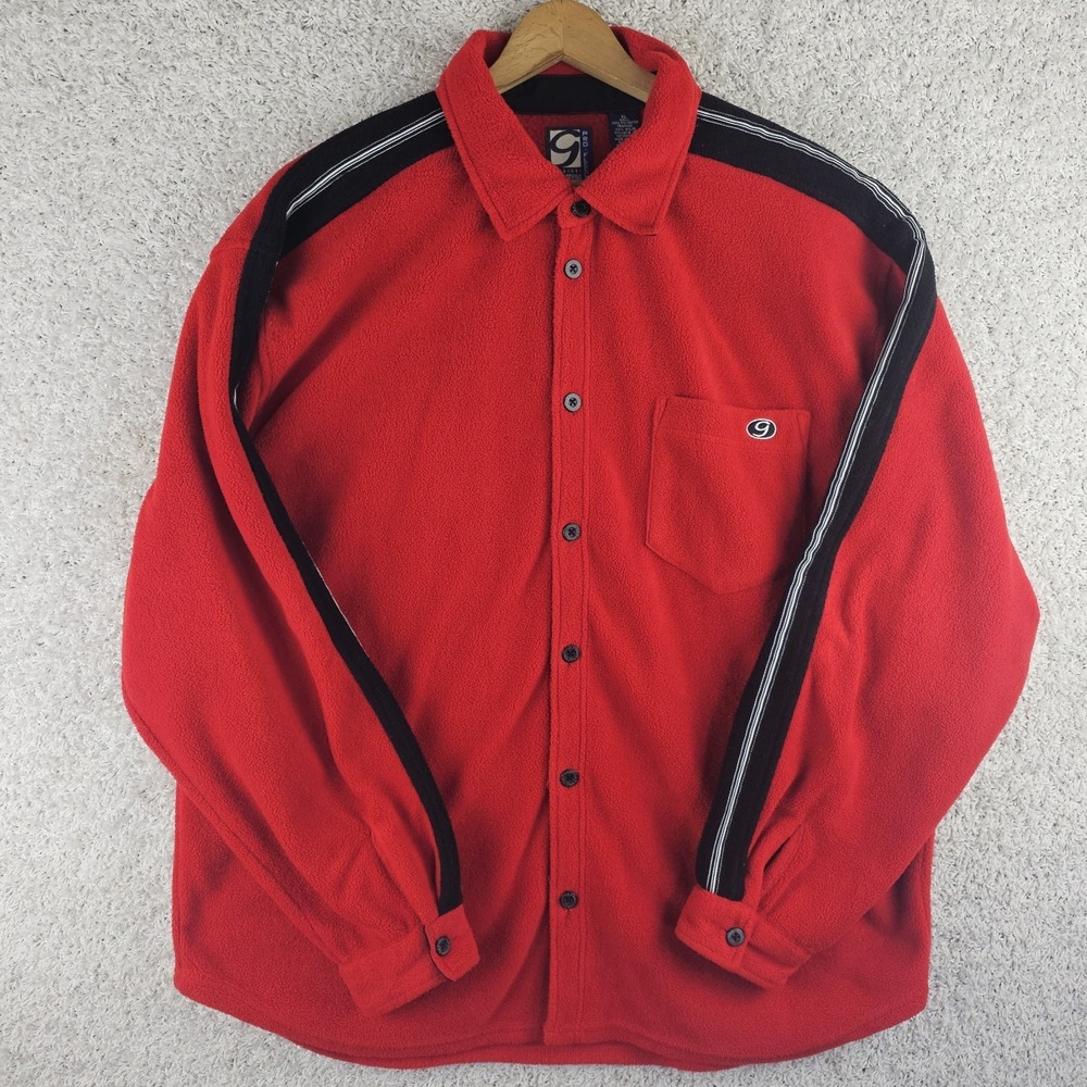 Vintage 90s Gap Pro Fleece Red Heavy Button Up Long Sleeve Shirt Y2K 90s Pockets